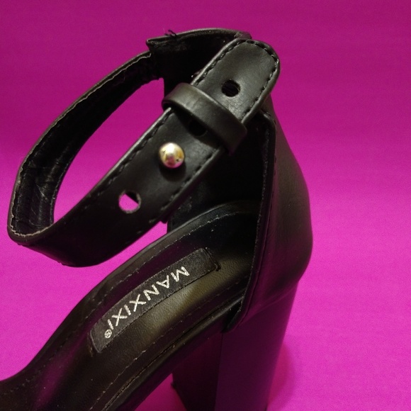 Black Ankle Single Strap Square Heels - Picture 4 of 6